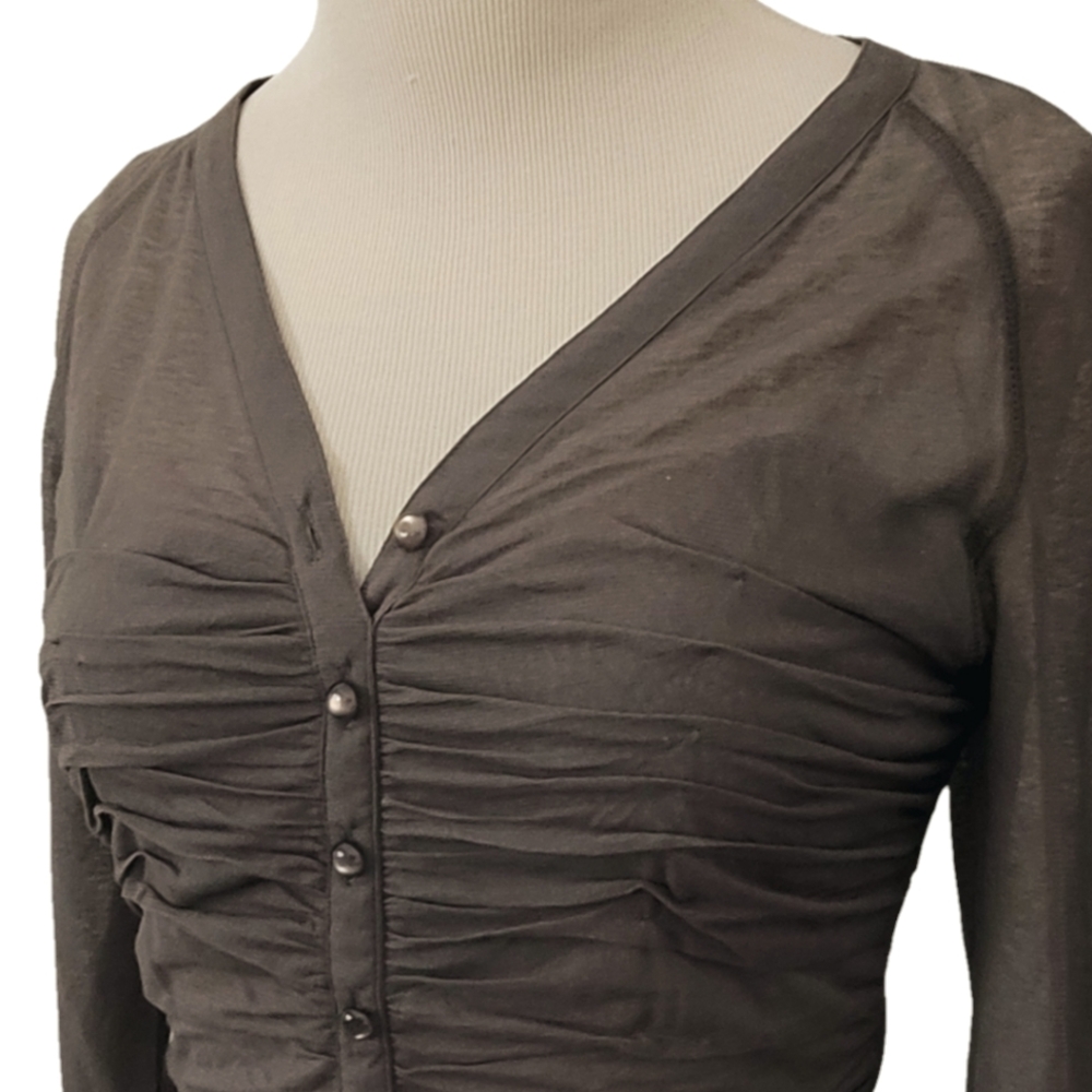 Byron Lars Dress Ruched Button Front Midi - Picture 7 of 7